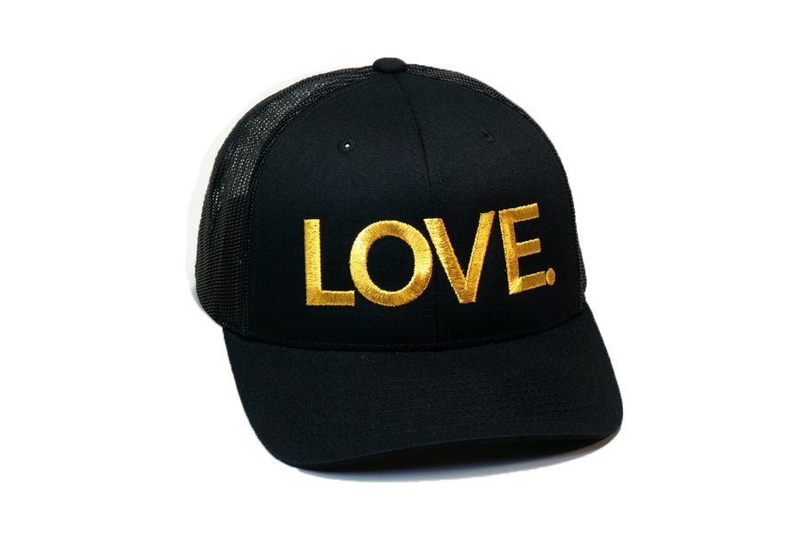 LOVE All Caps Trucker Black/Gold