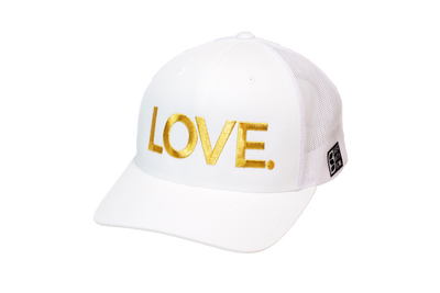 LOVE All Caps Trucker White/Gold