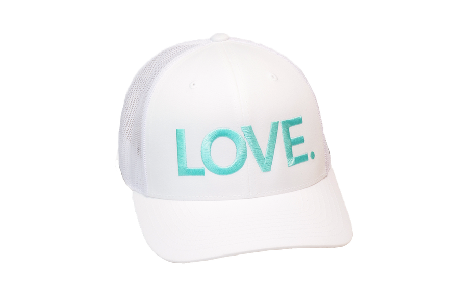 LOVE All Caps Trucker White/Turquoise