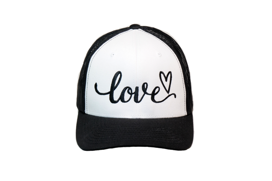 Love Cursive Trucker Black/White/Black