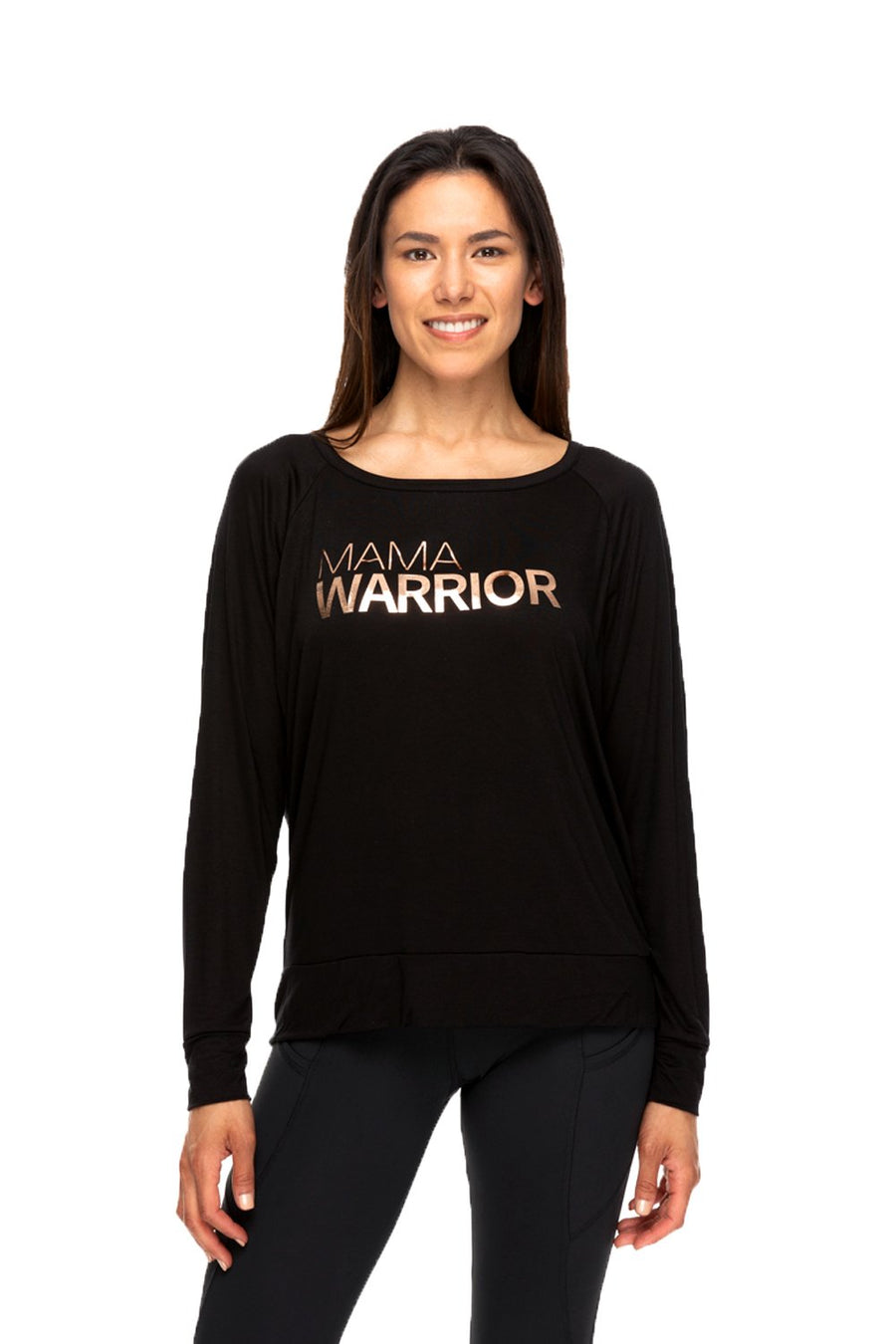 Mama Warrior Long Sleeve Tee Black/Rose Gold