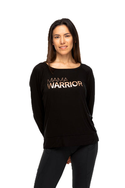 Mama Warrior Long Sleeve Tee Black/Rose Gold