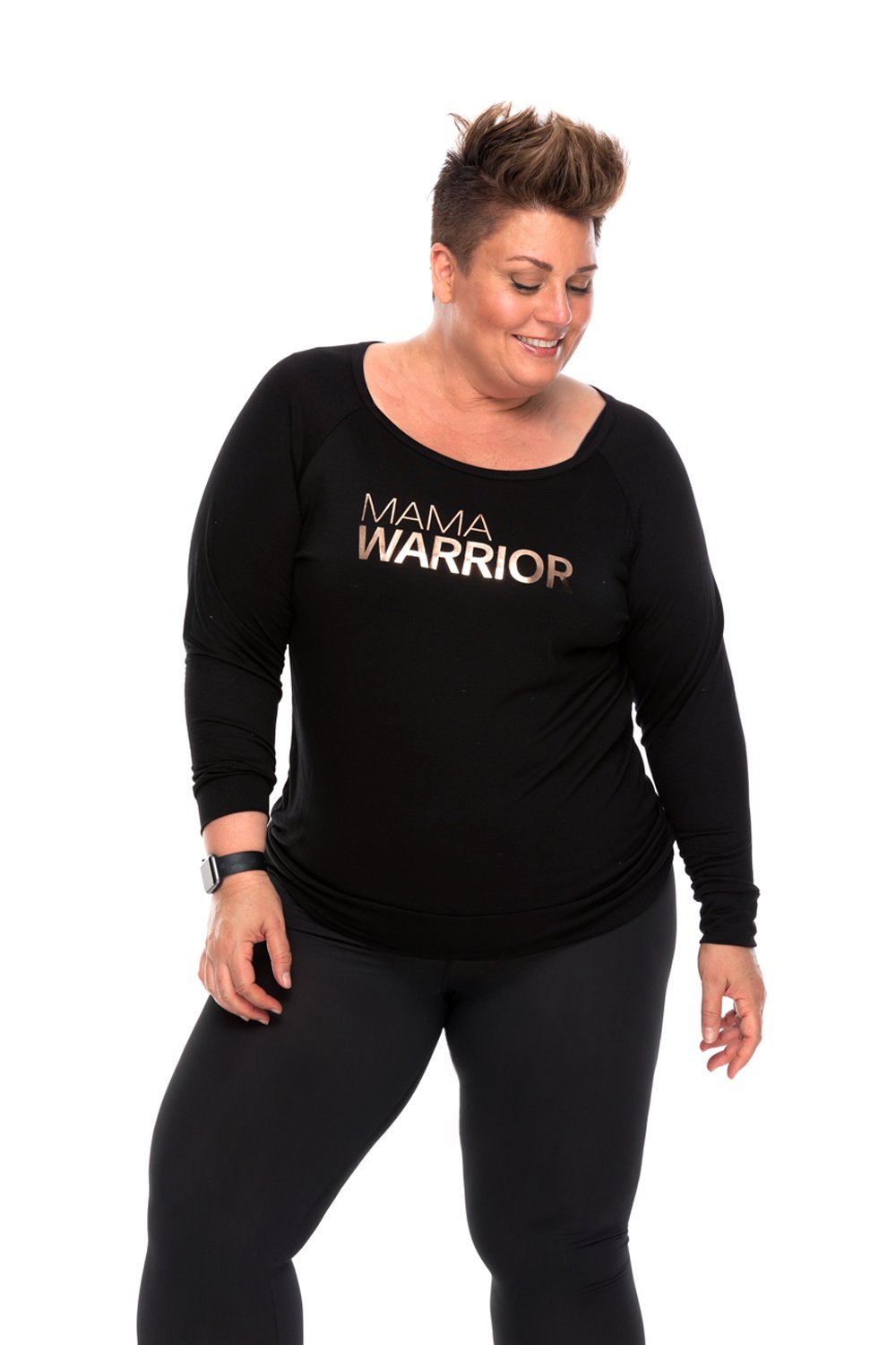 Mama Warrior Long Sleeve Tee Black/Rose Gold