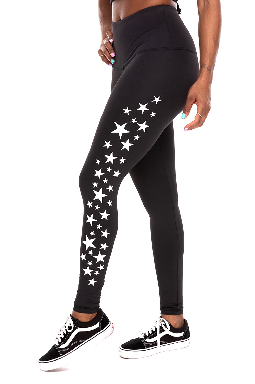 Star Cluster High Waist Ankle Legging - Black/White Stars - Sweat with Soul