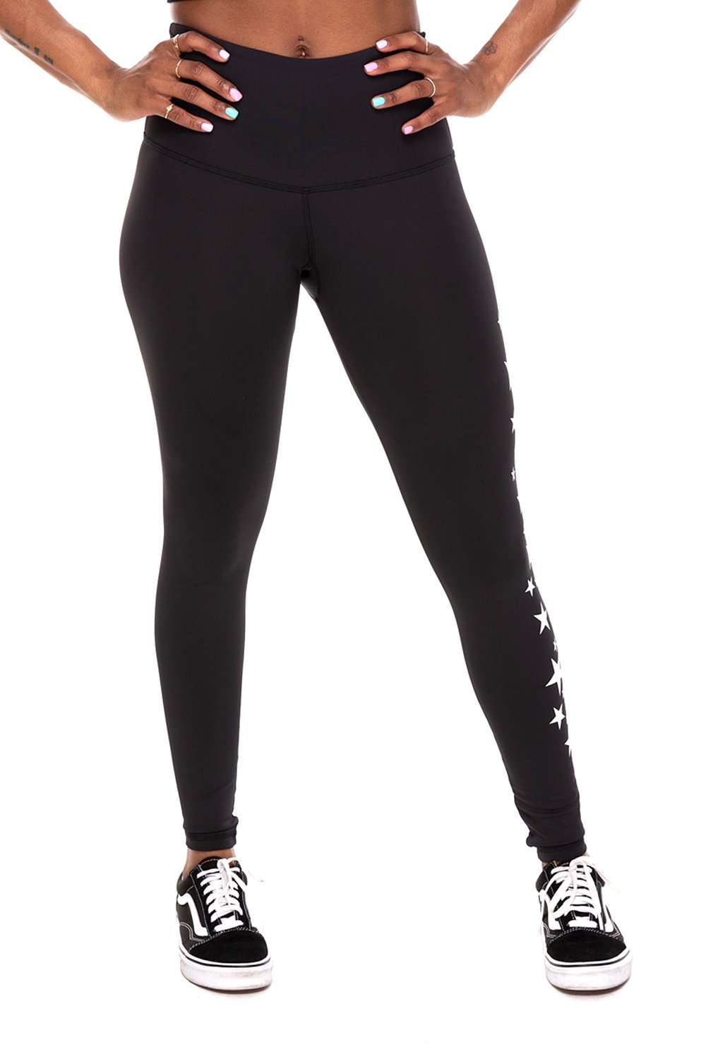 Star Cluster High Waist Ankle Legging - Black/White Stars - Sweat with Soul