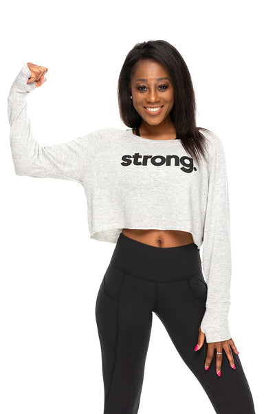 Strong Fleece Crop Long Sleeve Pullover Heather Grey