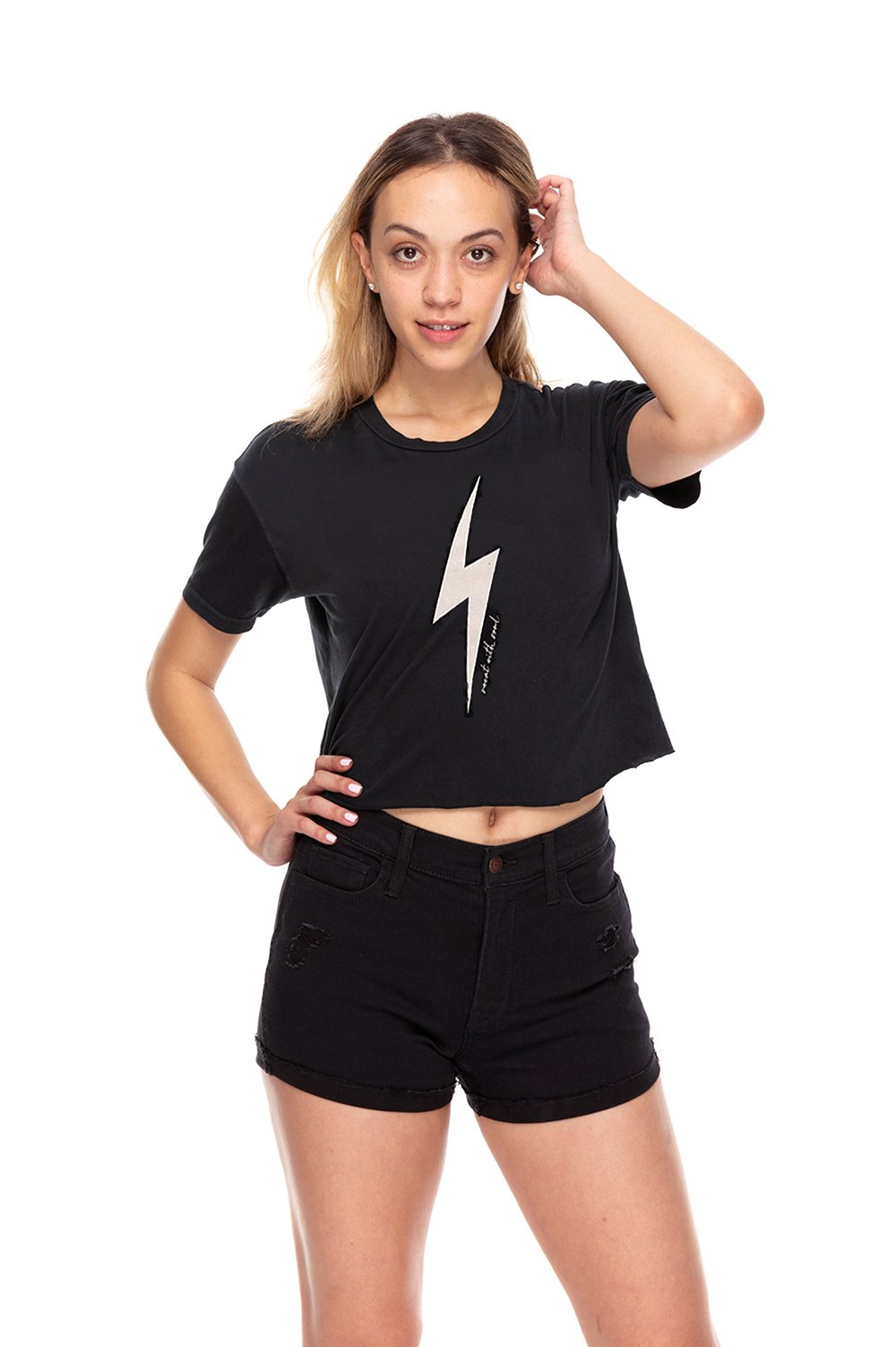 Thunderbolt Crop Crew Neck Tee